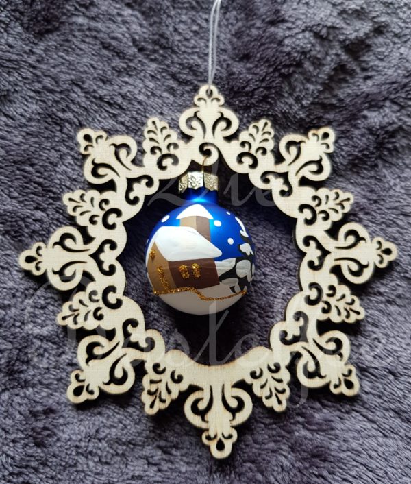 Holzanhänger Ornament mit blauer Kugel