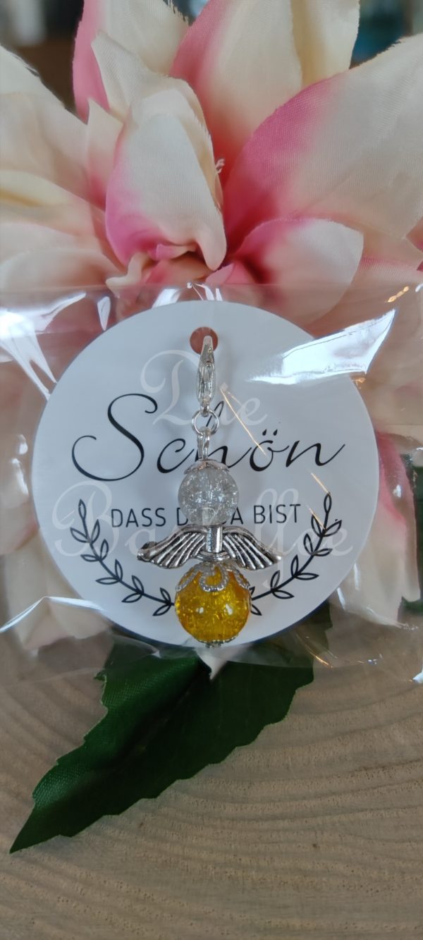 Perlenengel ,,Schön, dass du da bist" in gelb