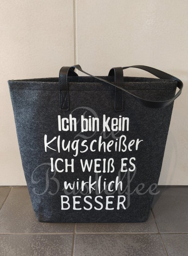 Filztasche groß ,,Klugscheißer..." mit Kunstleder Henkel