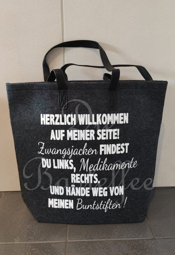 Filztasche groß ,,Herzlich Willkommen..." mit Kunstleder Henkel