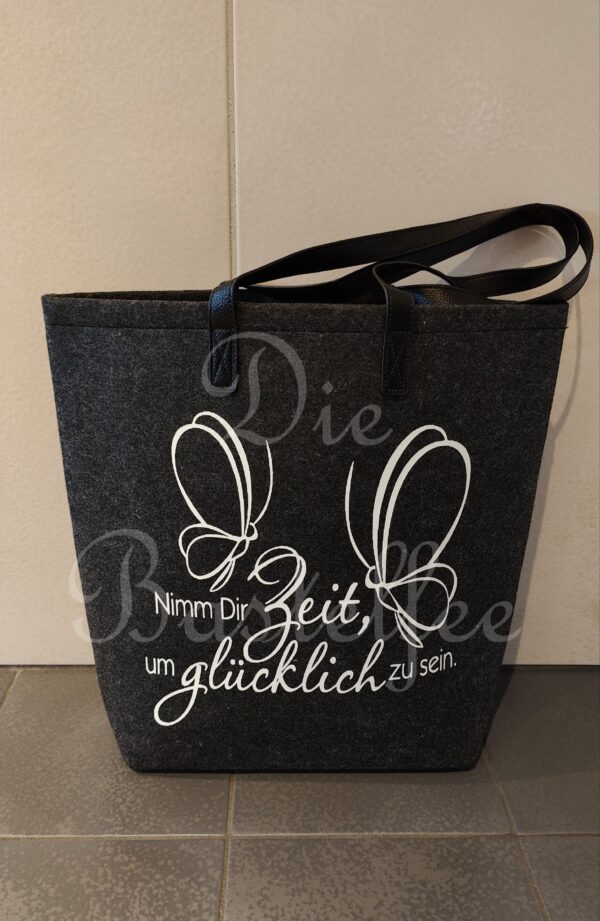 Filztasche groß ,,Nimm dir Zeit..." mit Kunstleder Henkel