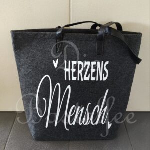 Filztasche groß ,,Herzens Mensch“ mit Kunstleder Henkel
