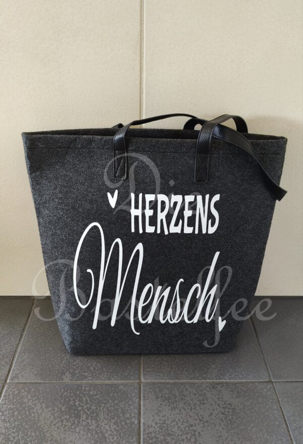 Filztasche groß ,,Herzens Mensch" mit Kunstleder Henkel
