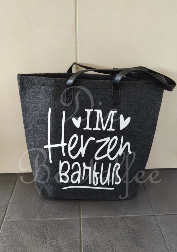 Filztasche groß ,,Barfuß..." mit Kunstleder Henkel