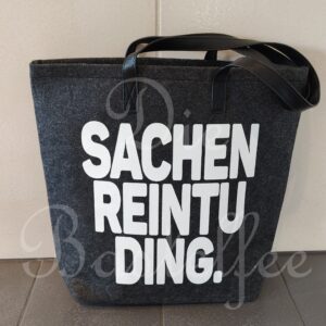 Filztasche groß ,,SACHENREINTUDING“ mit Kunstleder Henkel