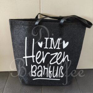Filztasche groß ,,Im Herzen Barfuß“ mit Kunstleder Henkel