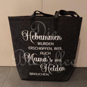 Filztasche groß ,,Hebamme…“ mit Kunstleder Henkel