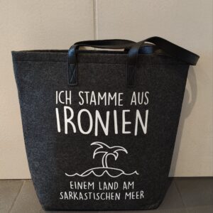 Filztasche groß ,,Ironien…“ mit Kunstleder Henkel