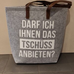 Filztasche groß ,,Tschüss…“ mit Kunstleder Henkel
