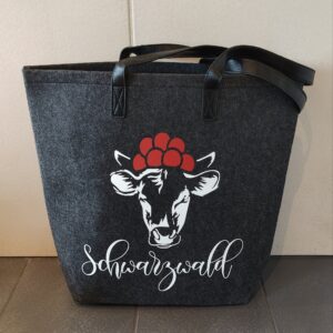 Filztasche groß ,,Kuh…“ mit Kunstleder Henkel
